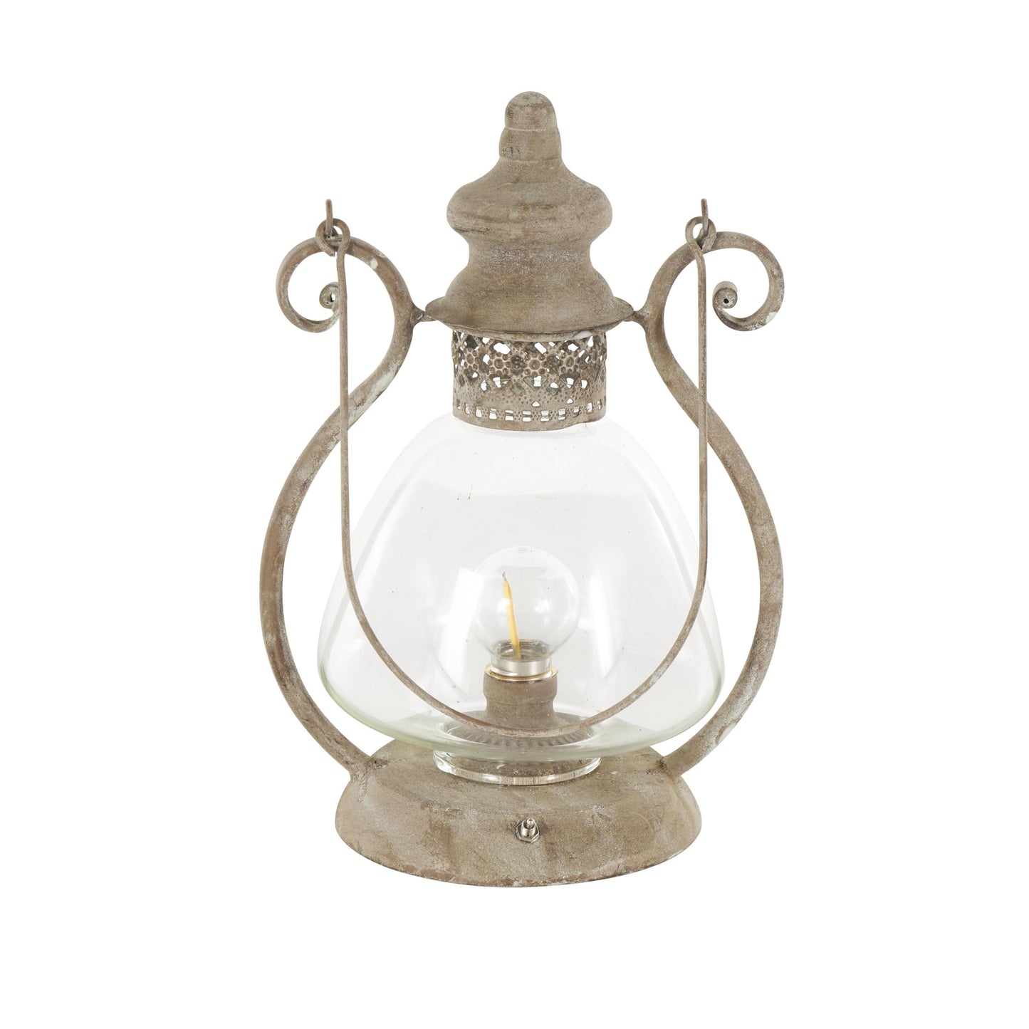 Deco 79 Metal Scroll Indoor Outdoor Candle Lantern Decorative Lantern Candle Holder with Arched Handle, Lantern 9" x 8" x 12", Bronze