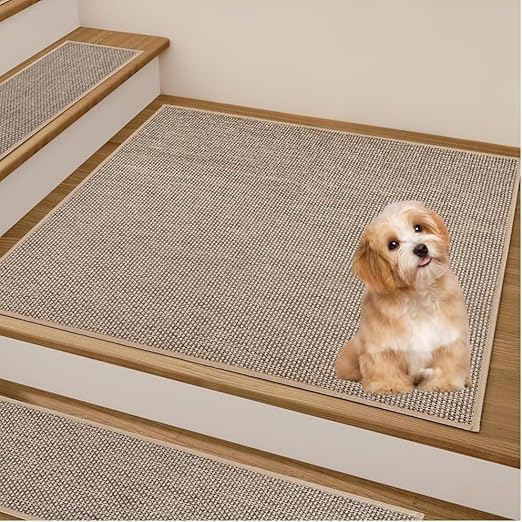 Non Slip Liner Stair Treads Matching Mat for Wooden Steps, 30"x30" Square Stair Landing Rug with Rubber Backing, Washable Indoor Safety Stair Landing Mat for Kids Elders Dogs, Beige