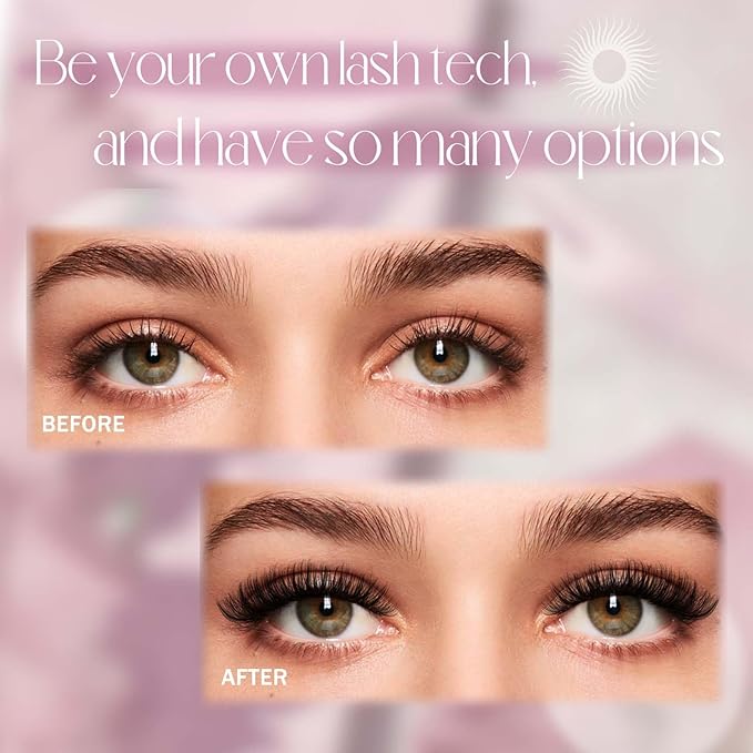 FADLASH Lash Extension Kit 50D Lash Clusters C Curl Lash Cluster Kit DIY Eyelash Extension Kit with Lash Bond and Seal Lash Tweezer Cluster Lashes (Kit, 50D-07C-Mix8-20)