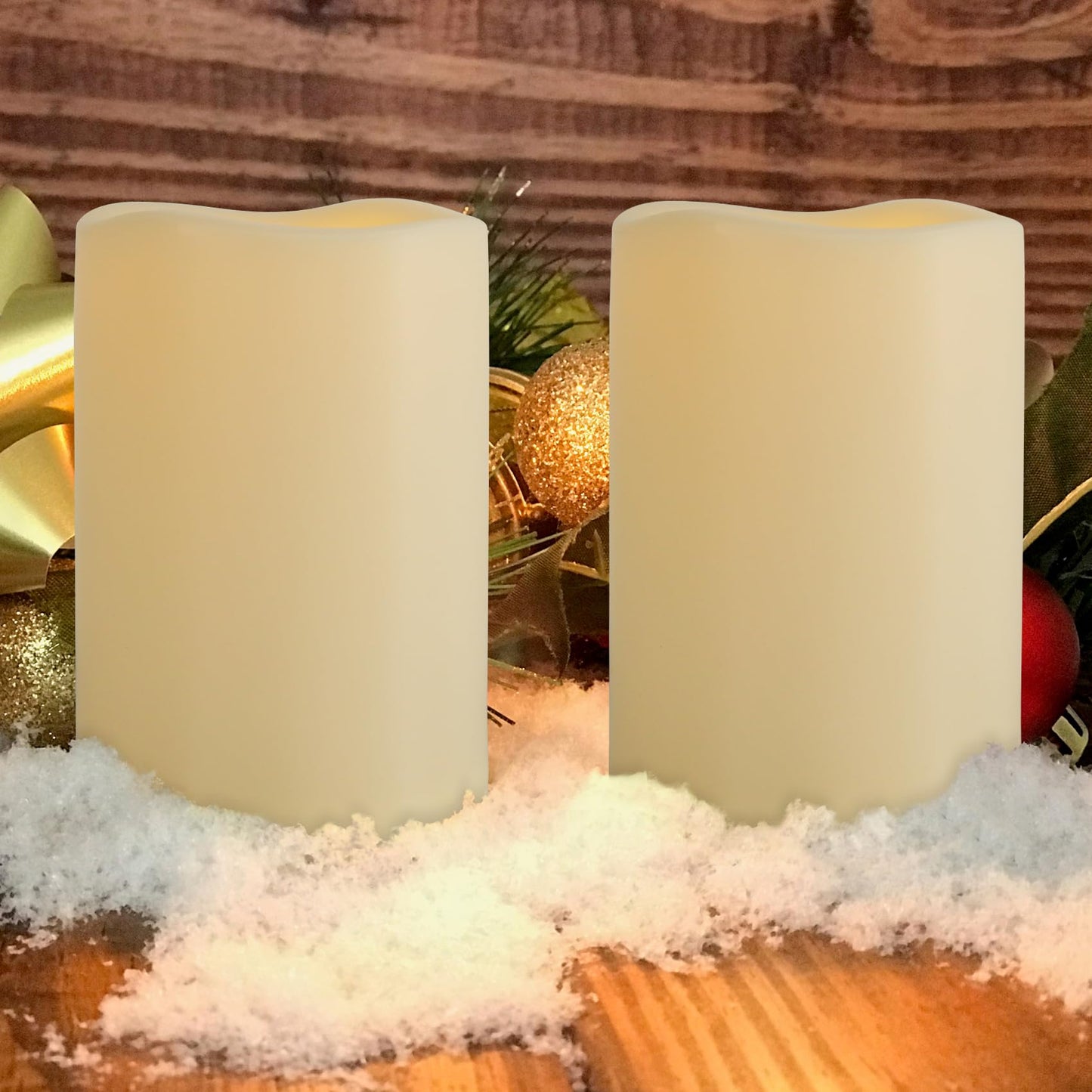 7LinRay 2 Pack 4" x 6" Waterproof Outdoor Flameless Candles with Remote and Timer, Battery Operated Flickering LED Flameless Pillar Candles for Lantern, Porch, Ivory, Plastic