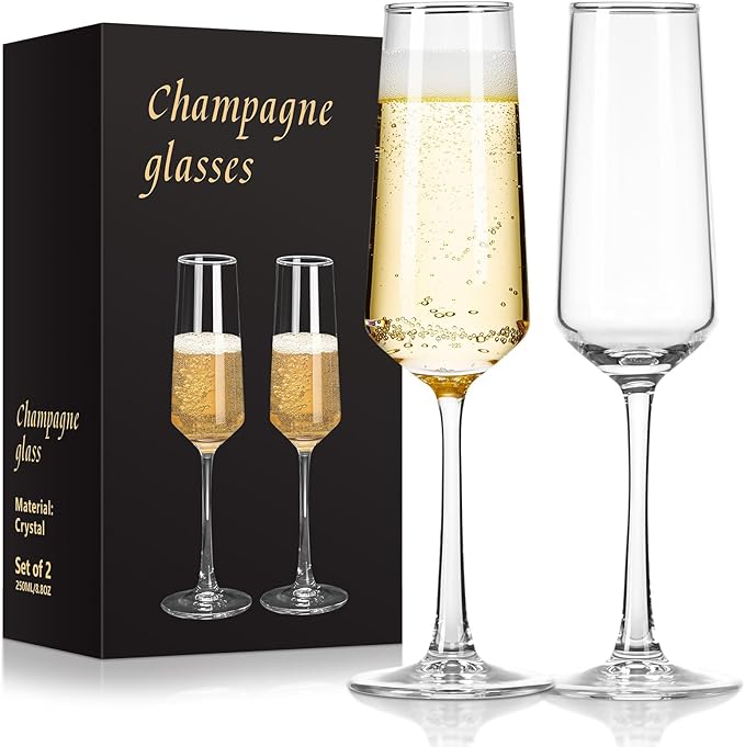 FrutPunch Champagne Flutes, Champagne Glasses Set of 2, 8.5OZ, Elegant High-Foot Champagne Glasses, Sparkling Wine Glasse...
