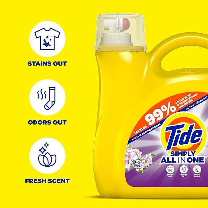 Tide Simply All-In-One Liquid Laundry Detergent, Berry Blossom Scent, 138 Loads, 182 fl oz (Pack of 4)