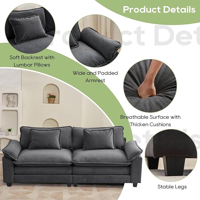 Oprisen 86" Modular Sectional Sofa, Comfy Cloud Couch Sectional Sofa with Ottoman, Velvet Sofa Sleeper Deep Seat Sofa with Throw Pillows for Living Room (Blue Gray, 86"- Loveseat)