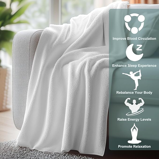 MAOOHON Grounding Blanket Queen, Earth Connected Bedding Throw, Grounding Sheet for Improved Sleep, Includes Silver Fiber 60x80 Inch, Beige