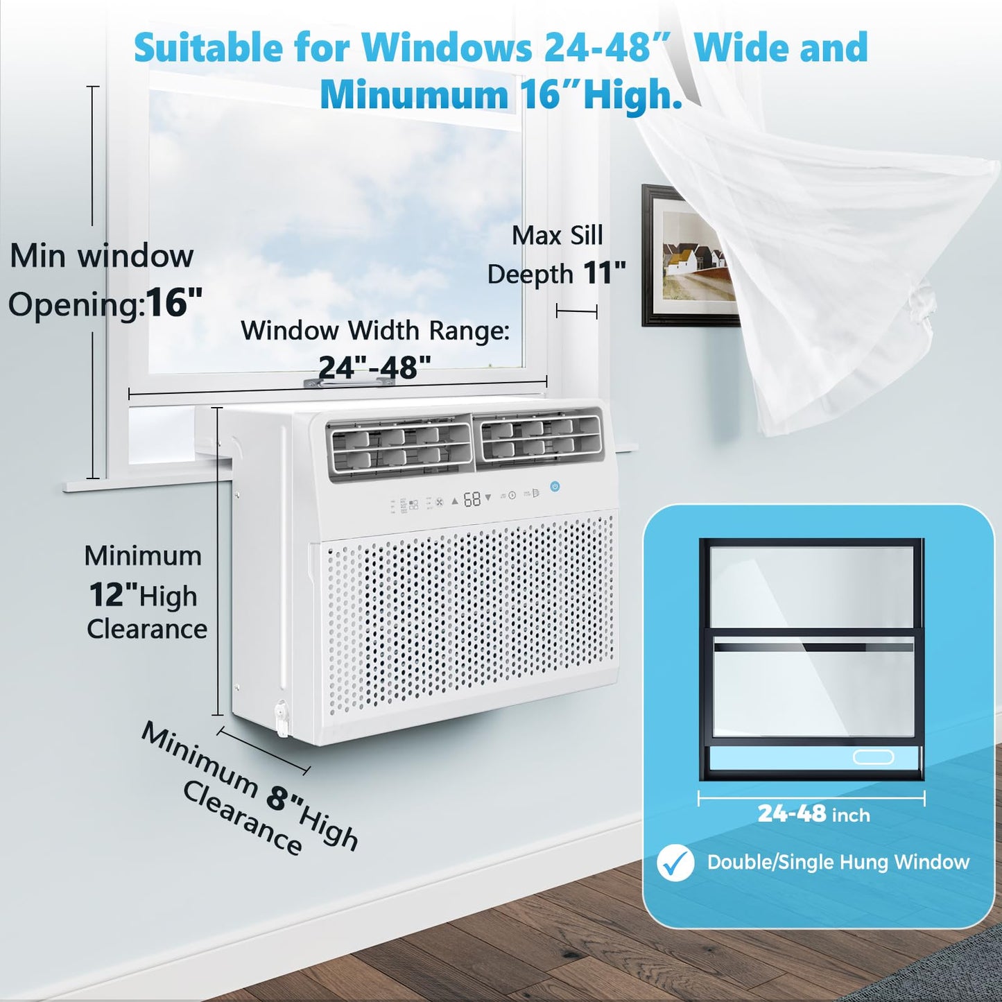 Electactic Window Air Conditioner, 10000 Btu Window Ac Unit, Cooling Room 450Sq.Ft, Fast Cooling, 24H Timer,Dehumidifier Mo, Ene