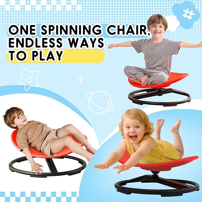 Kids Sensory Spinning Chair for Autism Ages 3+, Sit and Spin Swivel Chair for Kids with ADHD, Sensory Chairs for Autistic Children, Sensory Toys for Motion Sickness Relief, Balance Training (Red)