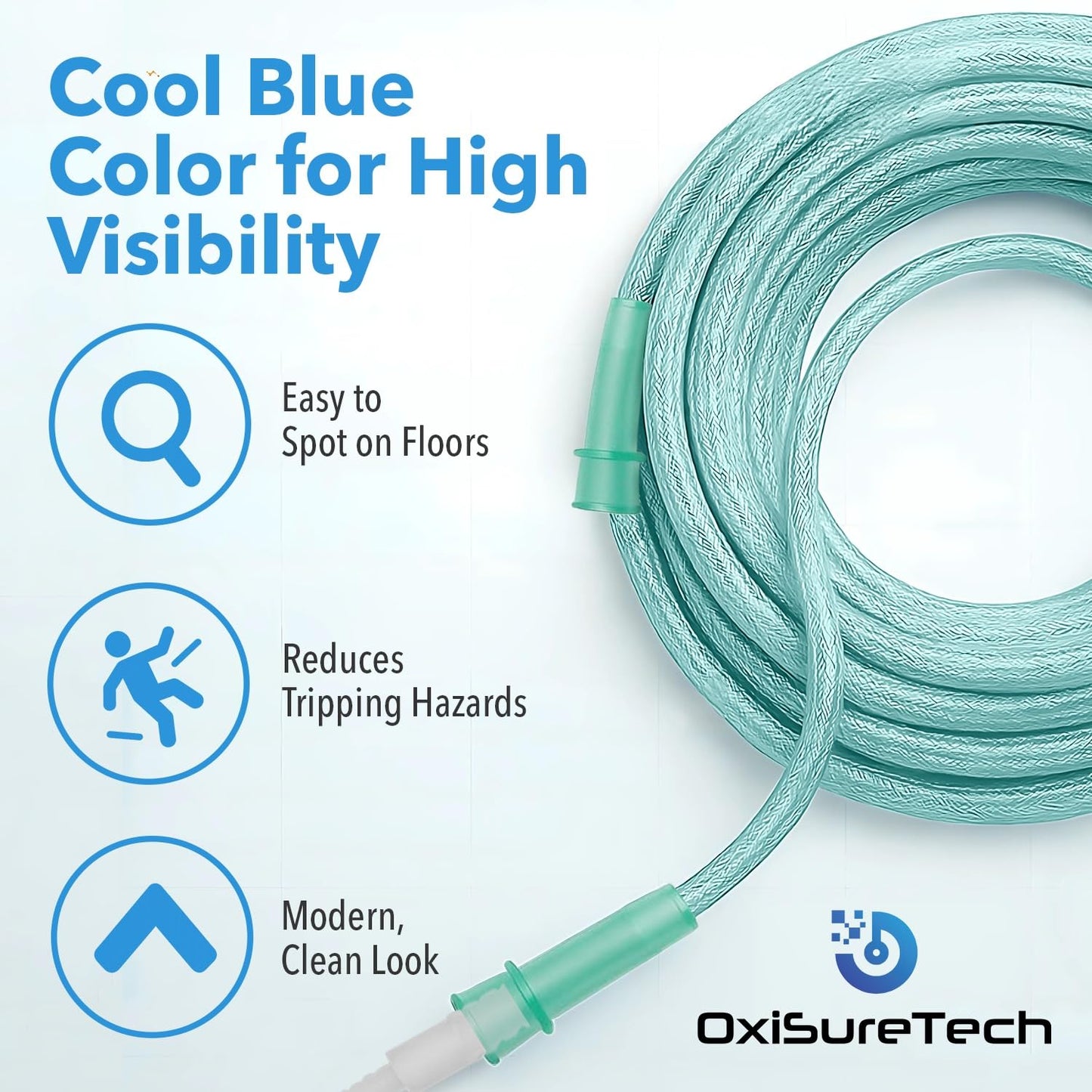 Oxygen Tubing 50 Ft Non Kinking High Flow, Medical Grade Universal Oxygen Hoses for Home Use, Compatible w/Standard Oxygen Therapy Devices & Connectors, O2 Tubing for Oxygen Concentrator (1 Pack)