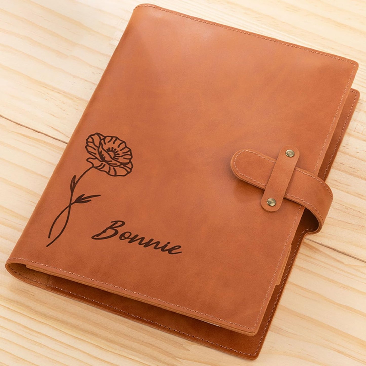 CALLIE PU Leather Sketchbook Cover Personalized Birth Flower - Custom Engraved Name on A5 Notebooks Cover, Birthday Gifts Christmas Gifts for Painter Teachers