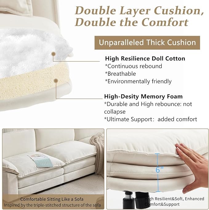 VINGLI Cloud Criss Cross Legged Chair,18" High Back Armless Home Office Desk Chair with Wheels,Wide Adjustable Comfy Padded Seat Task Computer Chair,Modern Swivel Makeup Vanity Chair,Microfiber,Beige
