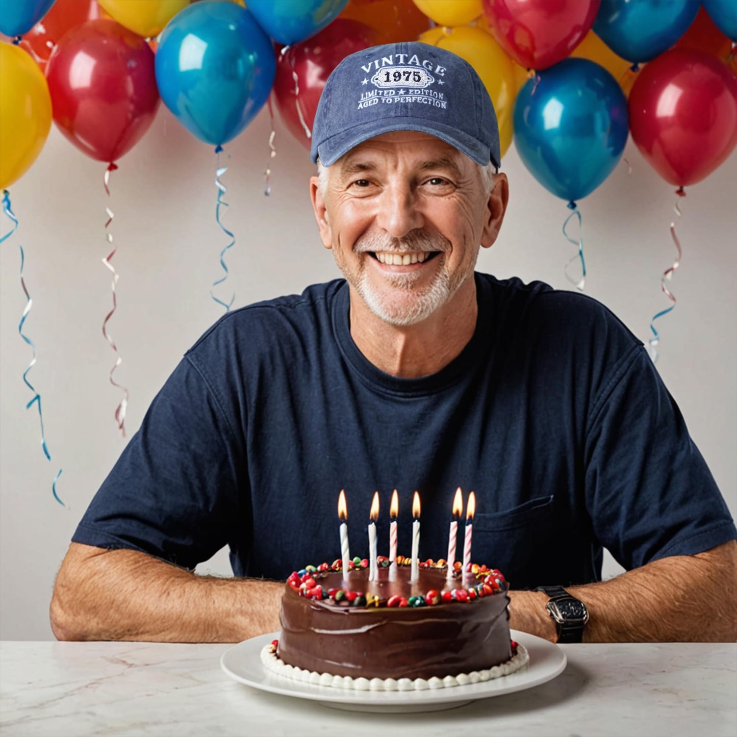 50th Birthday Gifts for Her Him Vintage 1975 Embroidered Black Baseball Cap Women Men Blue