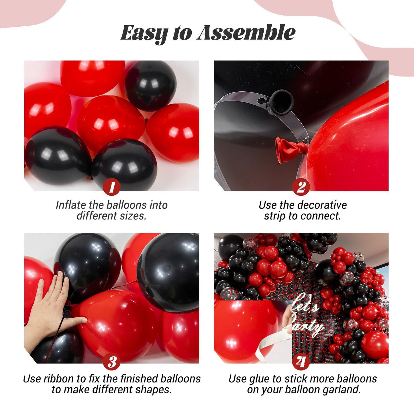 Red and Black Balloon Arch Garland Kit with Black Red Confetti Balloons for Graduation Anniversary Valentine New Year Birthday Party Decorations
