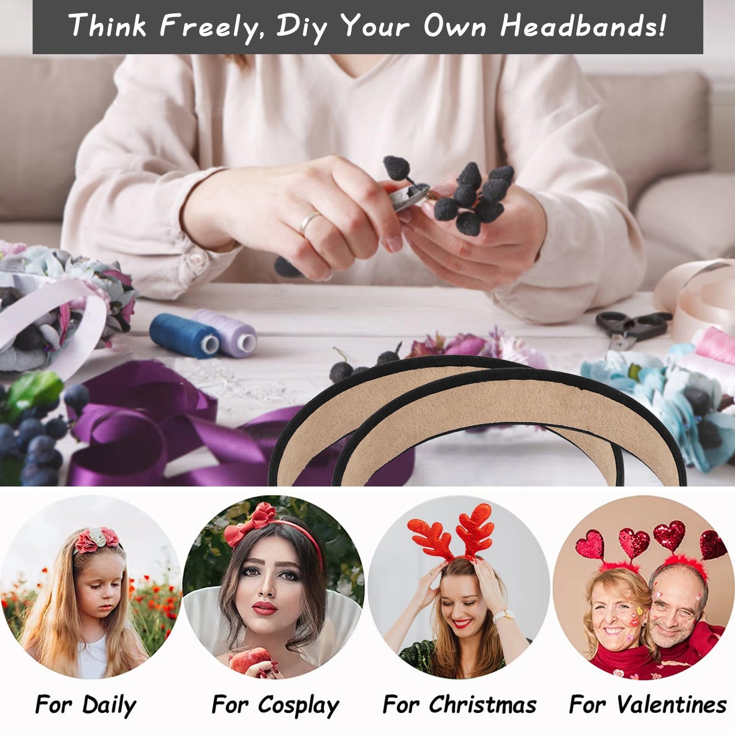 Wecoe 10pcs Headbands for Women Suede Like 1 Inch Wide Black Headband Non Slip Fashion Costume Hair Accessories Women Girls Diad