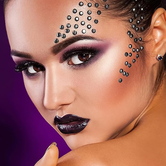 Self Adhesive Face Gems and Pearls for Makeup, Festival Jewels, Hair Gems, Rhinestone Stickers for Face, Eye, Makeup, Nail, Body, Crafts 3/4/5/6 mm 975Pcs (13.gem_Black)