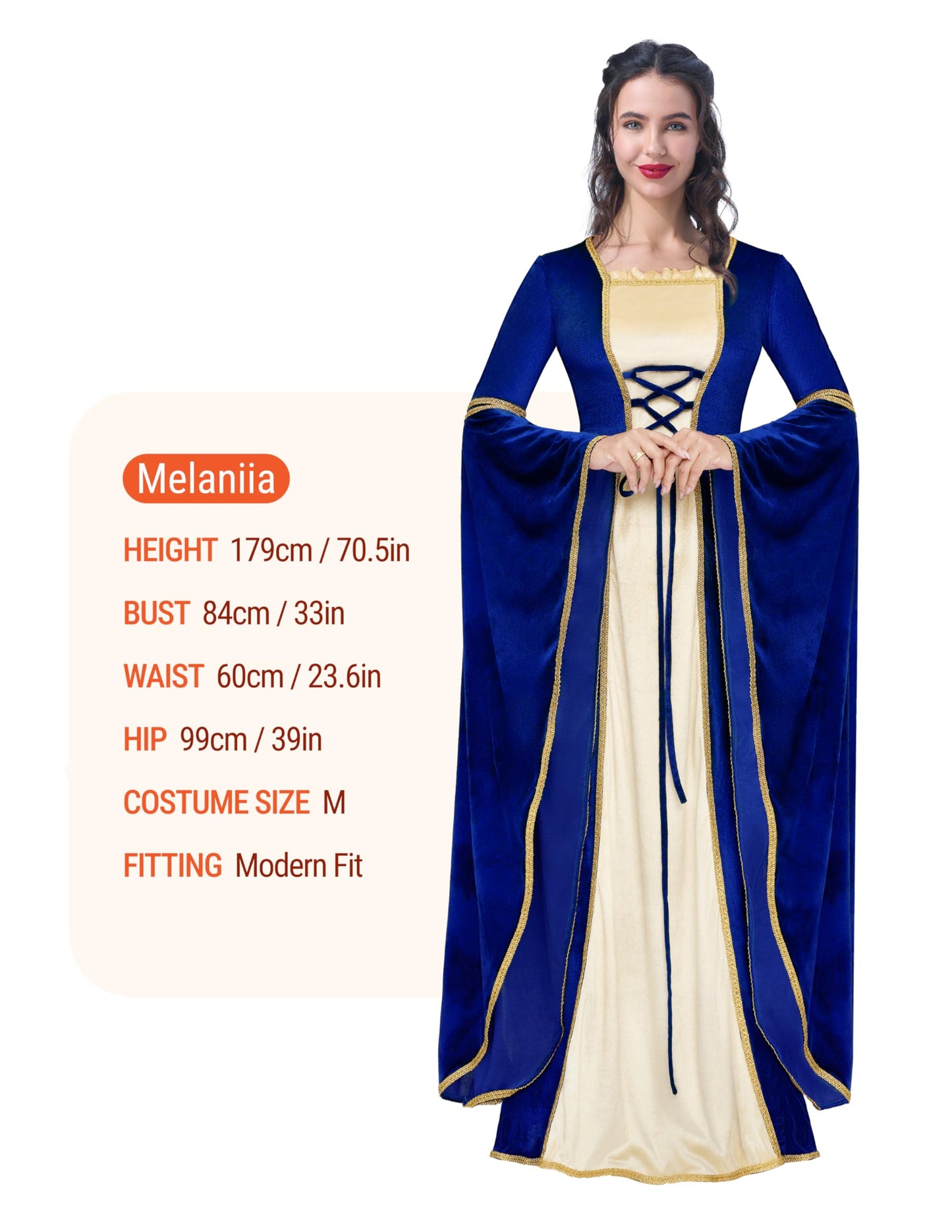 Spooktacular Creations Renaissance Costume Women, Blue Velvet Medieval Dress for Women, Irish Fairy Renaissance Dress with Decorated Lace for Wedding, Halloween Cosplay Themed Party (X-Large)
