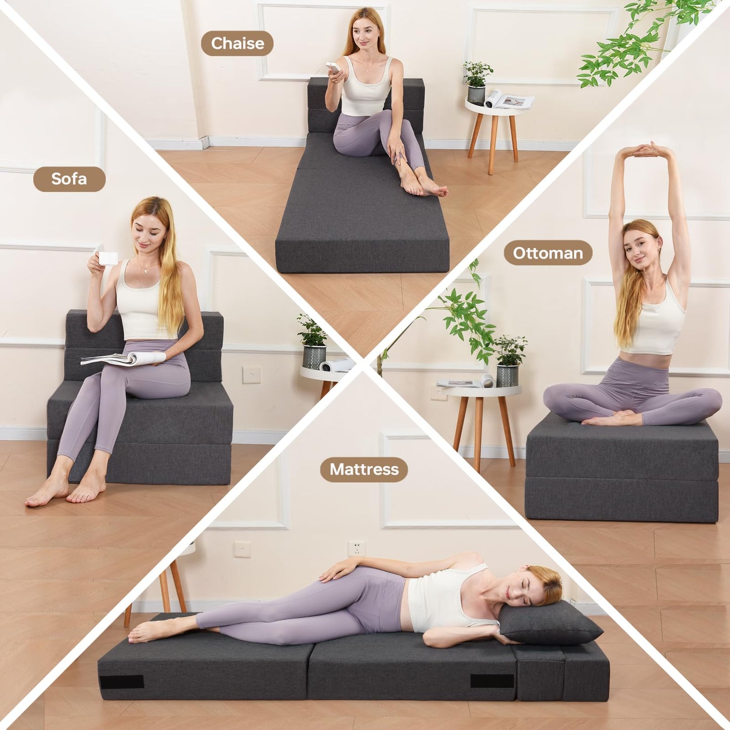 Fvkind Folding Sofa Bed, Foldable Sleeper Chair with Pillow, Convertible Futon Sofa Bed with Washable Cover, Fold Out Couch for Living Room, Dorm, Guest Room, Single Size, Dark Grey