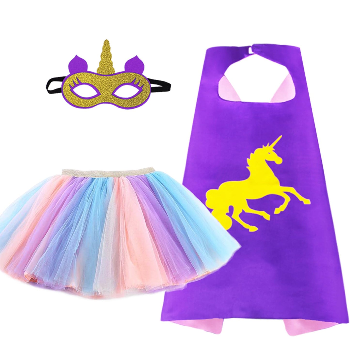 D.Q.Z Toddlers Super Hero Costumes for Girls Superhero-Capes Rainbow TuTu, Princess Dress Up Birthday Gifts for 3-6 (Purple)