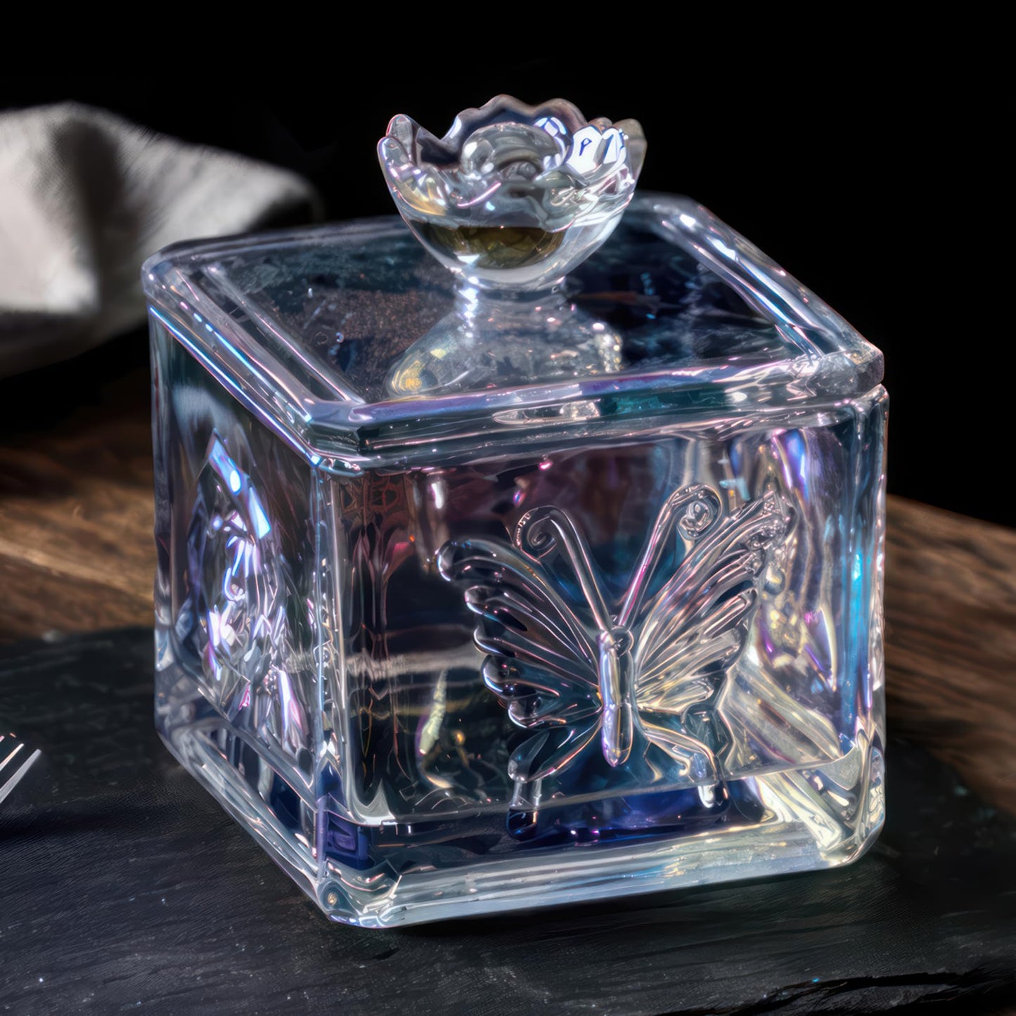 LWXPAIYY Iridescent Glass Candy Dish with Lid,Small Cute Irised Clear Embossed Glass Candy Jar with Lid,Candy Dishes Bowl with Lids,Crystal Decorative Candy Dish Jar for Office Desk(Iridescent)