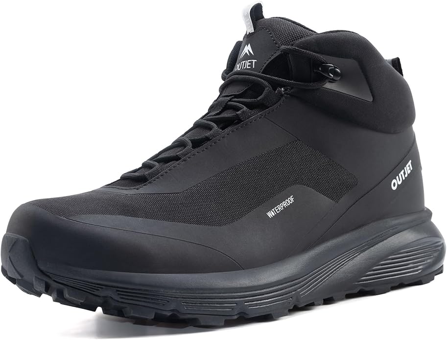 OUTJET Men's Waterproof Hiking Boots Lightweight Comfortable Outdoor Walking Trail Boots Shoes
