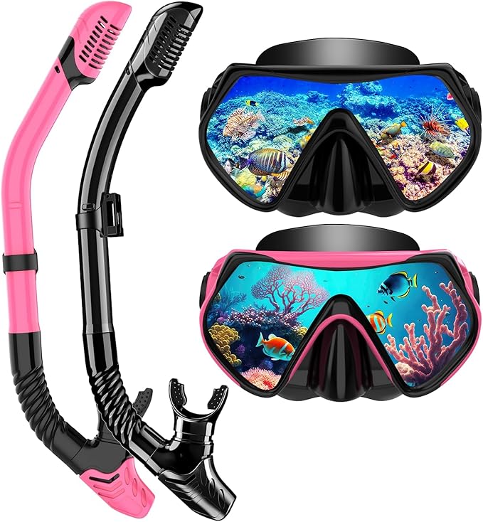 Snorkeling Gear for Adults, Dry-Top Snorkel Set Scuba Diving mask, 180°Panoramic Wide View Professional Snorkeling Gear Br...
