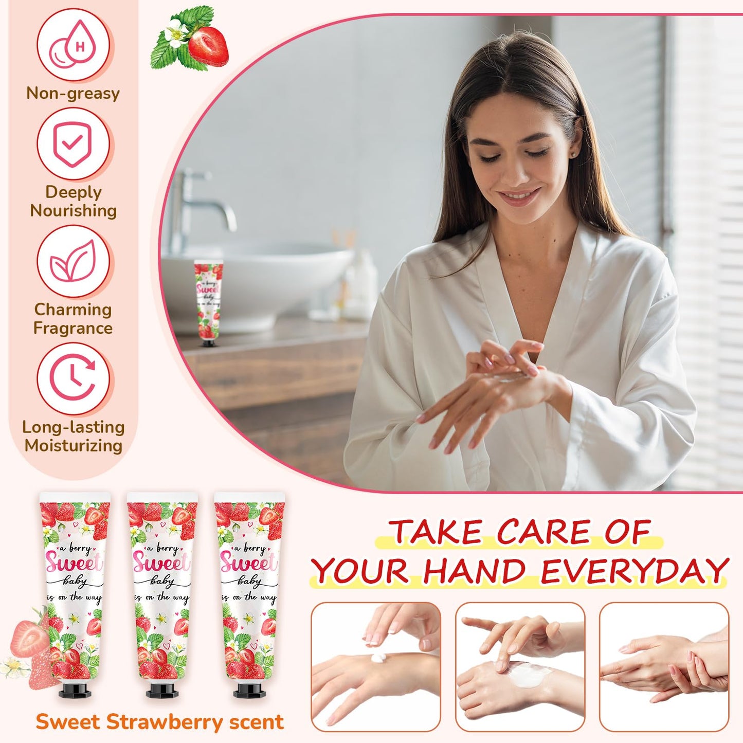 Swiffen 48 Sets Baby Shower Hand Cream Bulk Strawberry Baby Shower Favors Bridal Thank You Hand Cream for Guests Travel Size Lot