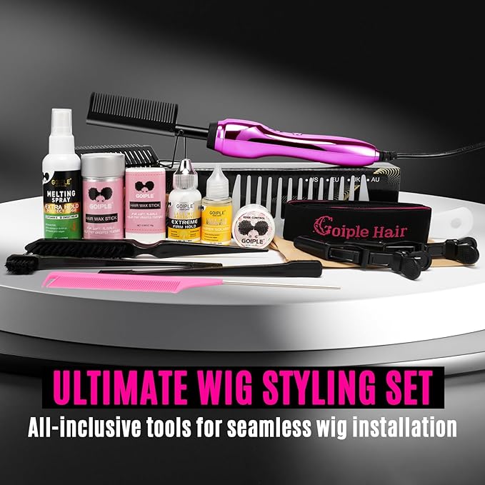 Hot Comb Hair Straightener Set for Lace Front Wigs - Heat Pressing Combs Ceramic Curling Flat Iron Electric Hot Comb for Wigs - Hair Straighteners Straightening Comb for Women Wig Installation Kit