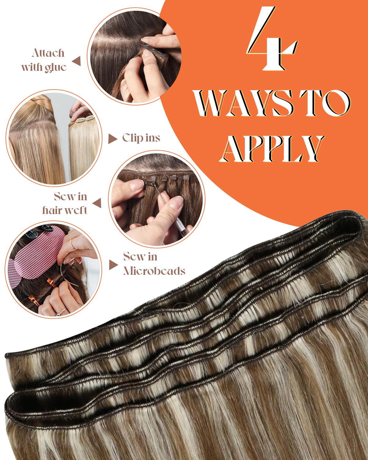 Sunny Hair Sew in Hair Extensions Real Human Hair Highlights Human Hair Weft Extensions Light Brown with Blonde Highlights Sew i
