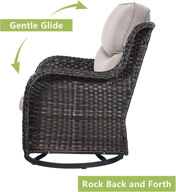 Rilyson Wicker Patio Furniture Set - 5 Piece Rattan Outdoor Sectional Conversation Sets with 2 Swivel Rocking Chairs,2 Ottomans and 1 Side Table for Porch Deck Garden(Brown/Beige/Smile)