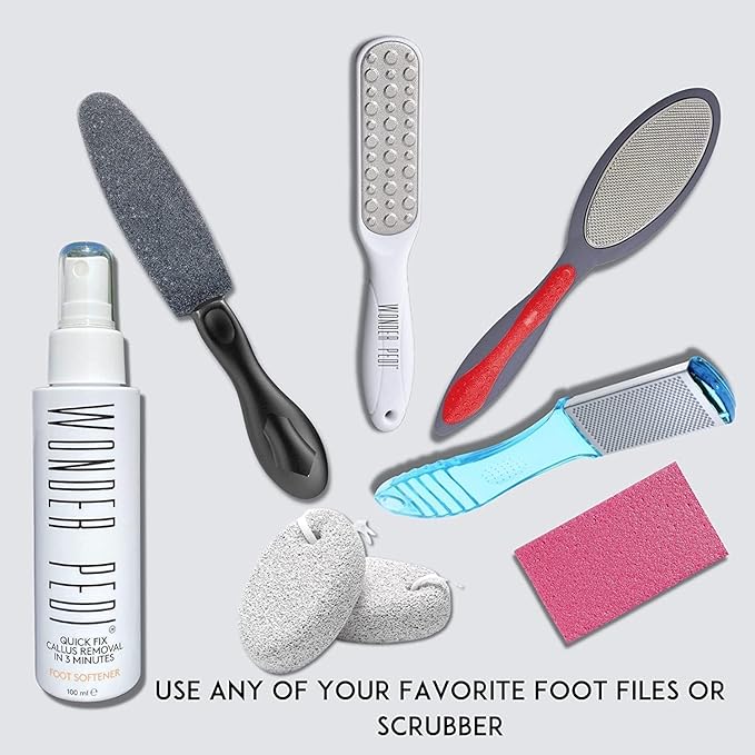 Callus Remover - Three Minutes Fix- Foot File Rasp - Instant Foot Exfoliating Softener Peel Spray, Heels Callus Scrubber File - Home Spa Pedicure Treatment. Wonder Pedi