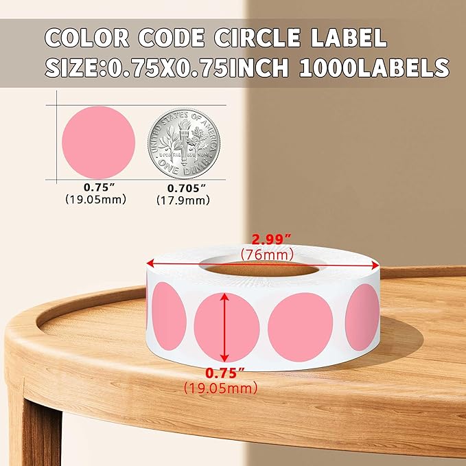 0.75 Inch Multi - Purpose Removable Labels,1000 PCS 3/4" Pink Dots for Classroom, Papers, Market, Price Tags, and Library Book Labels. Non - Printable Round Colored Stickers
