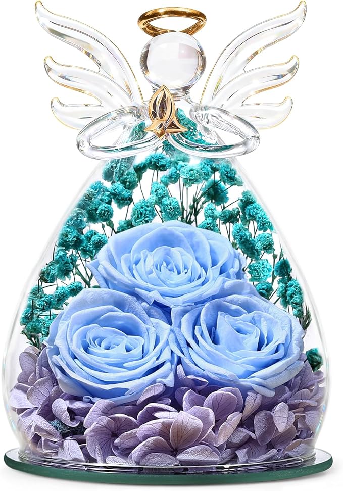 Beferr Valentines Day Rose Gifts for Her Women Mom Gifts for Birthday, Fresh Flowers for Delivery Forever Preserved Rose in Glass Angel Figurine, for Grandma Wife Daughter Girlfriend