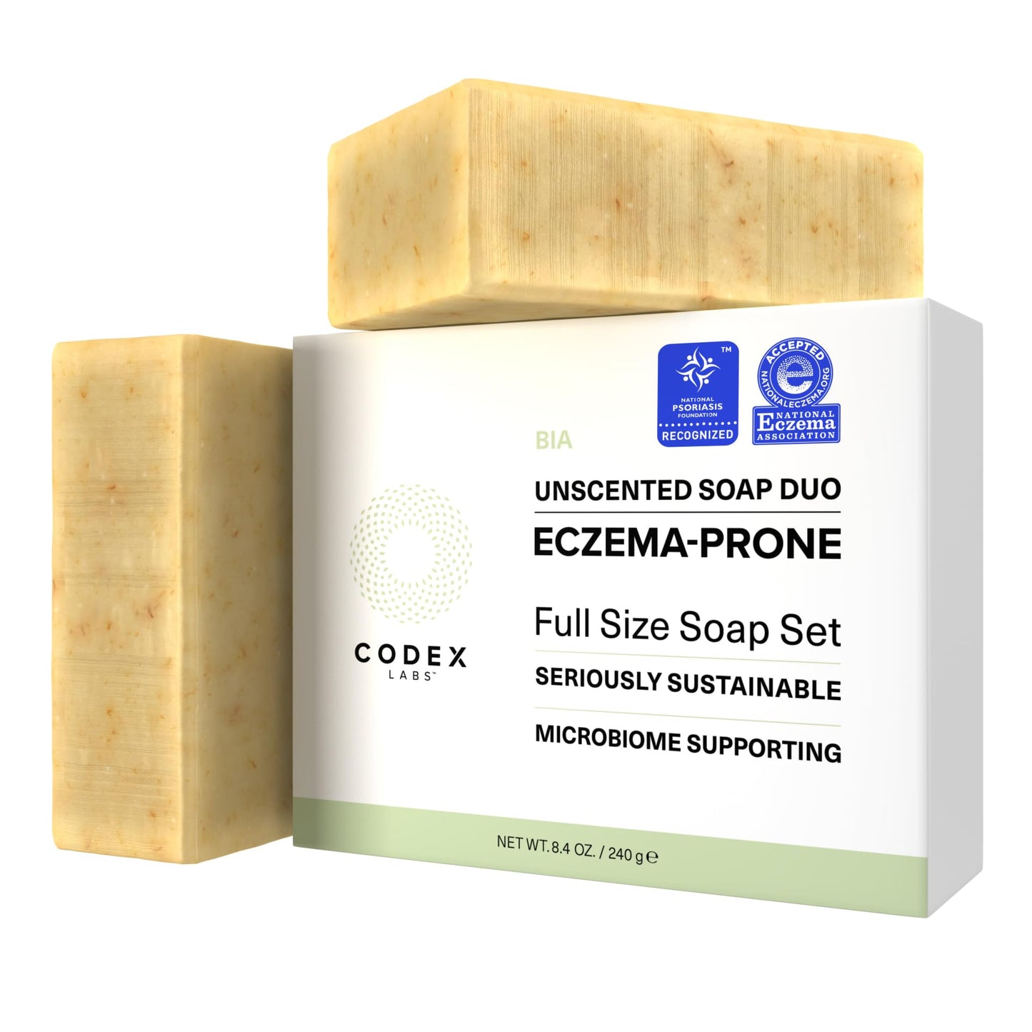 Codex Labs Eczema Soap for Kids & Adults - 2-Pack Unscented Eczema Hand Soap Bars with Shea Butter, Olive Oil & Calendula - Micr