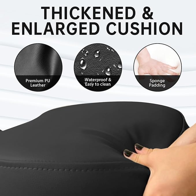 DENGTELI PU Leather Ergonomic Kneeling Chair, Adjustable Home and Office Stool with Thick Pads and Flexible Lockable Brake Wheels for Back Pain Relief(Black)