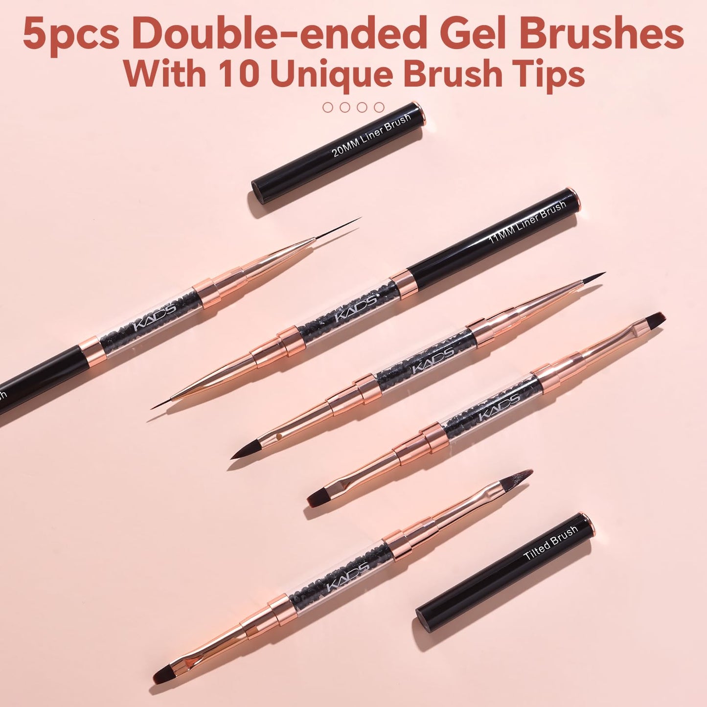 KADS Double-Ended Acrylic Nail Art Liner Brushes, 5Pcs Gel Polish Nail Art Design Pen Painting Tools Set Nail Art Manicure Pedic