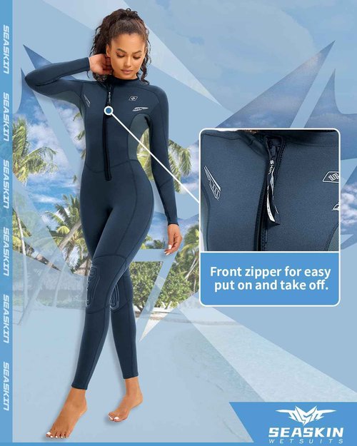 Seaskin Wetsuits for Womens 2mm Front Zip Full Body Diving Suits