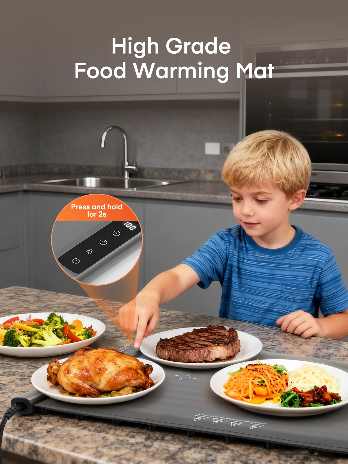 Warming Mat for Food Extra Large, 55"x16" 550W Splicing Food Warmer Trays for Buffets Party, Fast Full-Surface Heating Portable Mats for Food with 7 Level Adjustable Temperature 4 Hours Timer