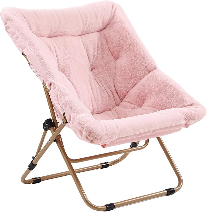 Givjoy Comfy Folded Chair, Soft Faux Fur Oversized Folding Chair, Flexible Lounge Lazy Chair for Kids Girls Teens Adults, Moon Chair for Dorm Rooms, Bedroom, Living Room