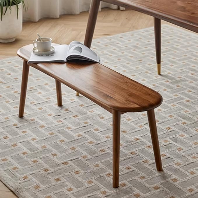 Vadisun 100% Solid Oak Wood Dining Bench, 39.5'' Entryway Bench Ottoman with Rounding Corner Design for Kitchen Living Room Bedroom, Walnut
