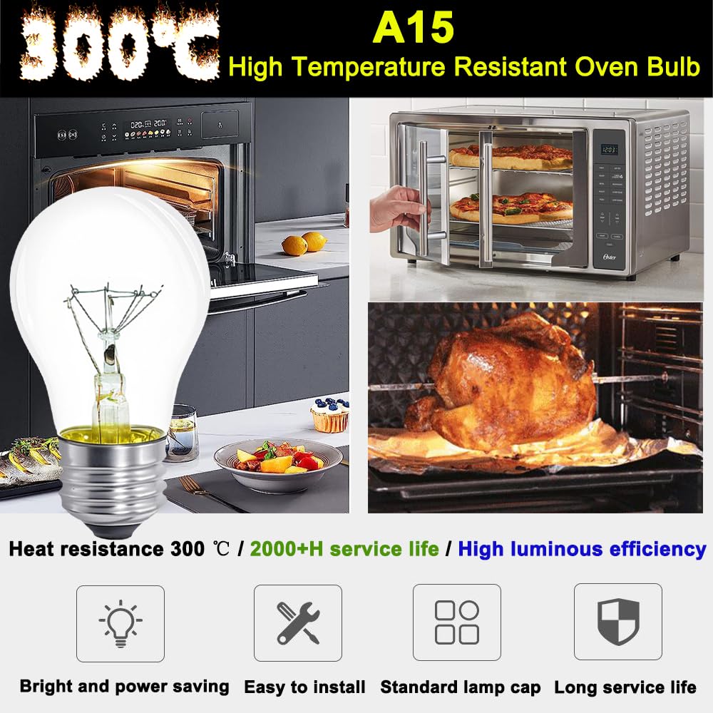 Lava Lamp Bulb 40W E26 Medium Base 120V A15 Appliance Oven Light Bulb for 16.3" Lava Lamp,Microwave Oven, Refrigerator, Over Stove Range Hood,High Temperature 300 Degrees Resistant,Warm White,4 Pack