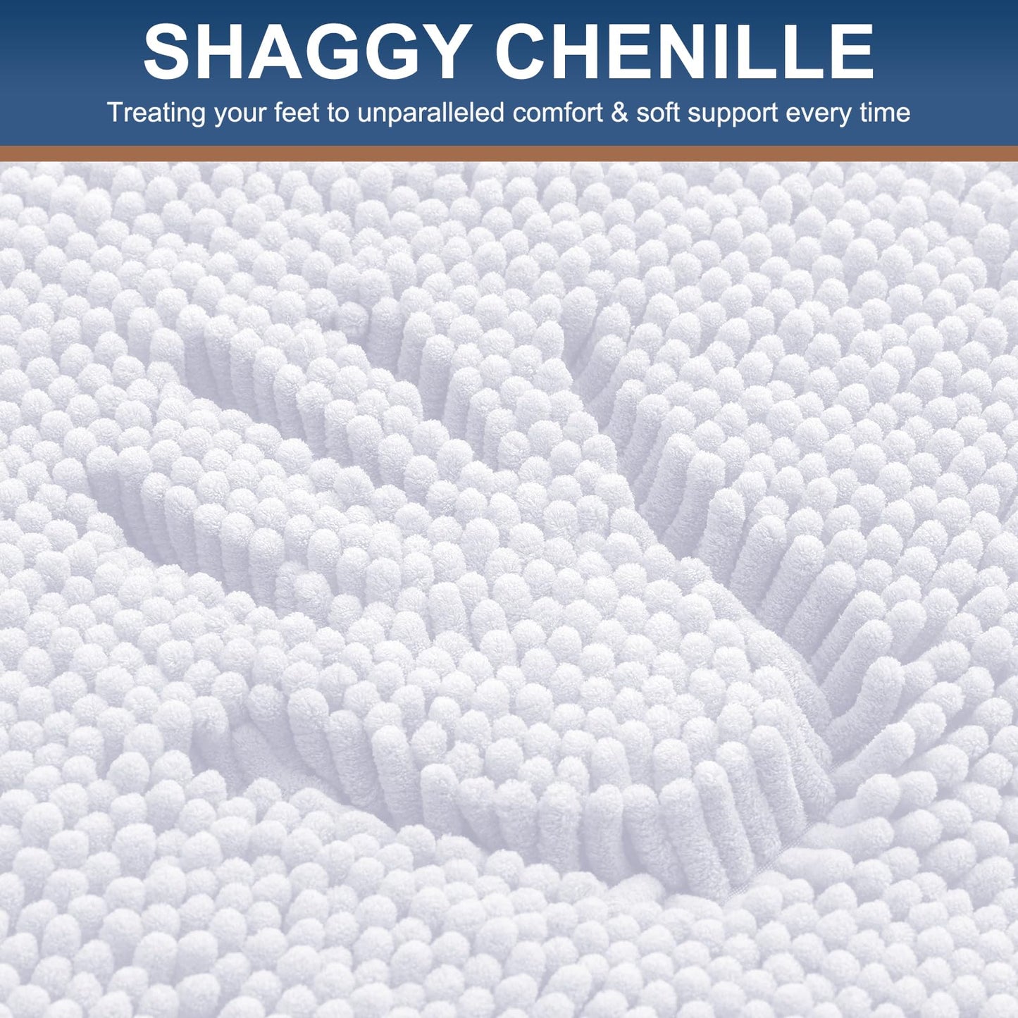 Smiry Luxury Chenille Bathroom Rugs 24x16, Extra Soft and Absorbent Shaggy Bath Mat, Machine Washable, Non-Slip Plush Carpet Runner for Tub, Shower, and Floor, Home Decor Accessories, White