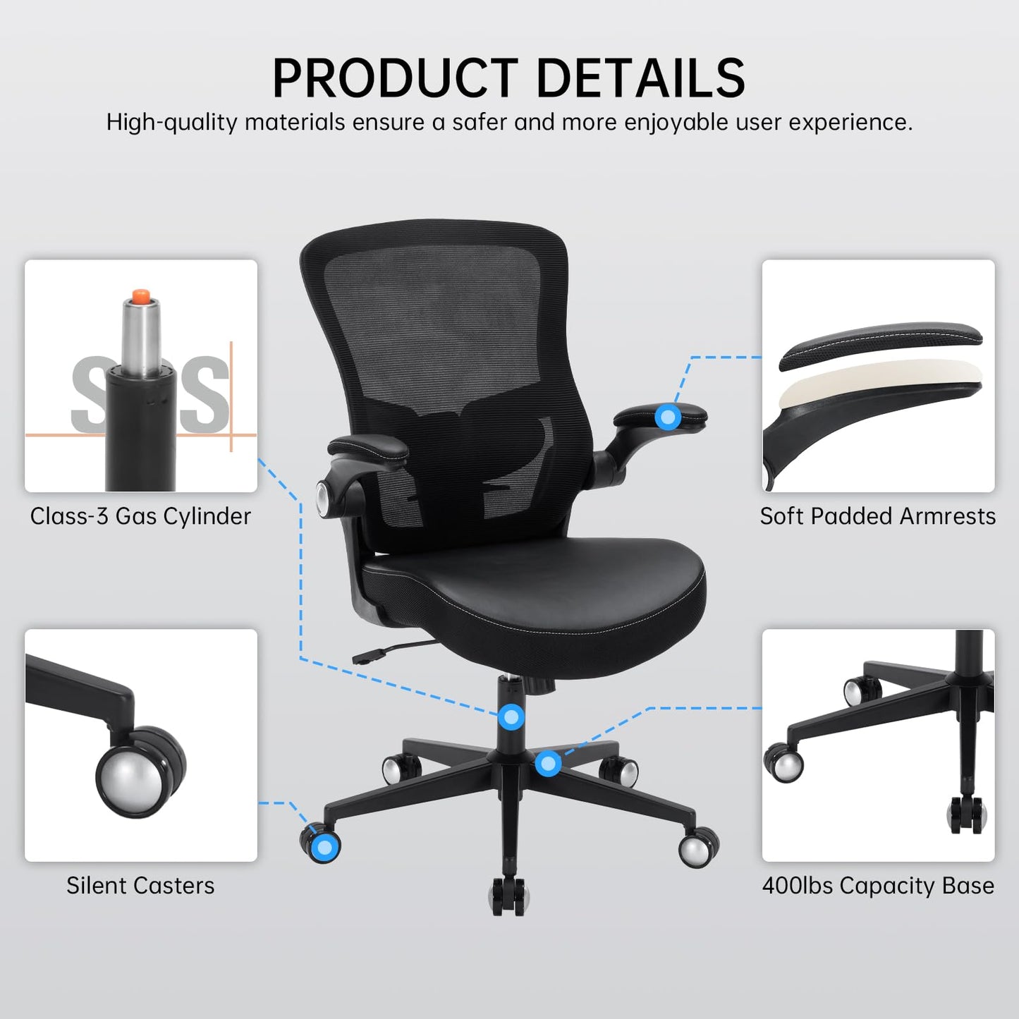 Heromate Office Chair-400lbs, Ergonomic Heavy Duty Office Desk Chair with Adjustable Lumbar Support Breathable Mesh Computer Chair with Flip-Up Armrests, Comfy Home Office Desk Chair for Heavy People