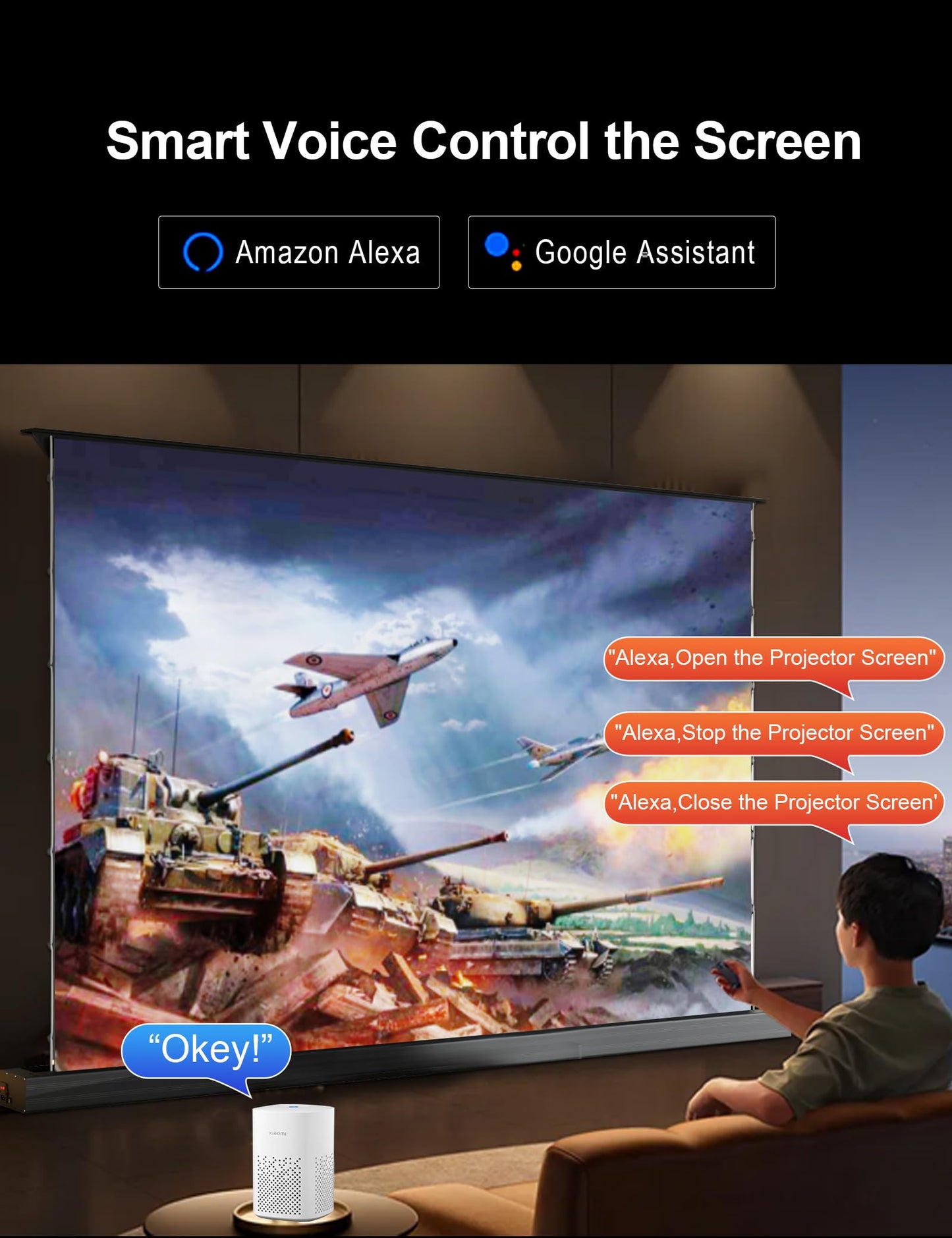 IN&VI 120" Matte White Floor Rising Projector Screen Motorized for UST Long/Standerd Throw Projector,Movie Screen for Home Theater,Motorized Projector Screen 4K/8K Ultra HD Active 3D
