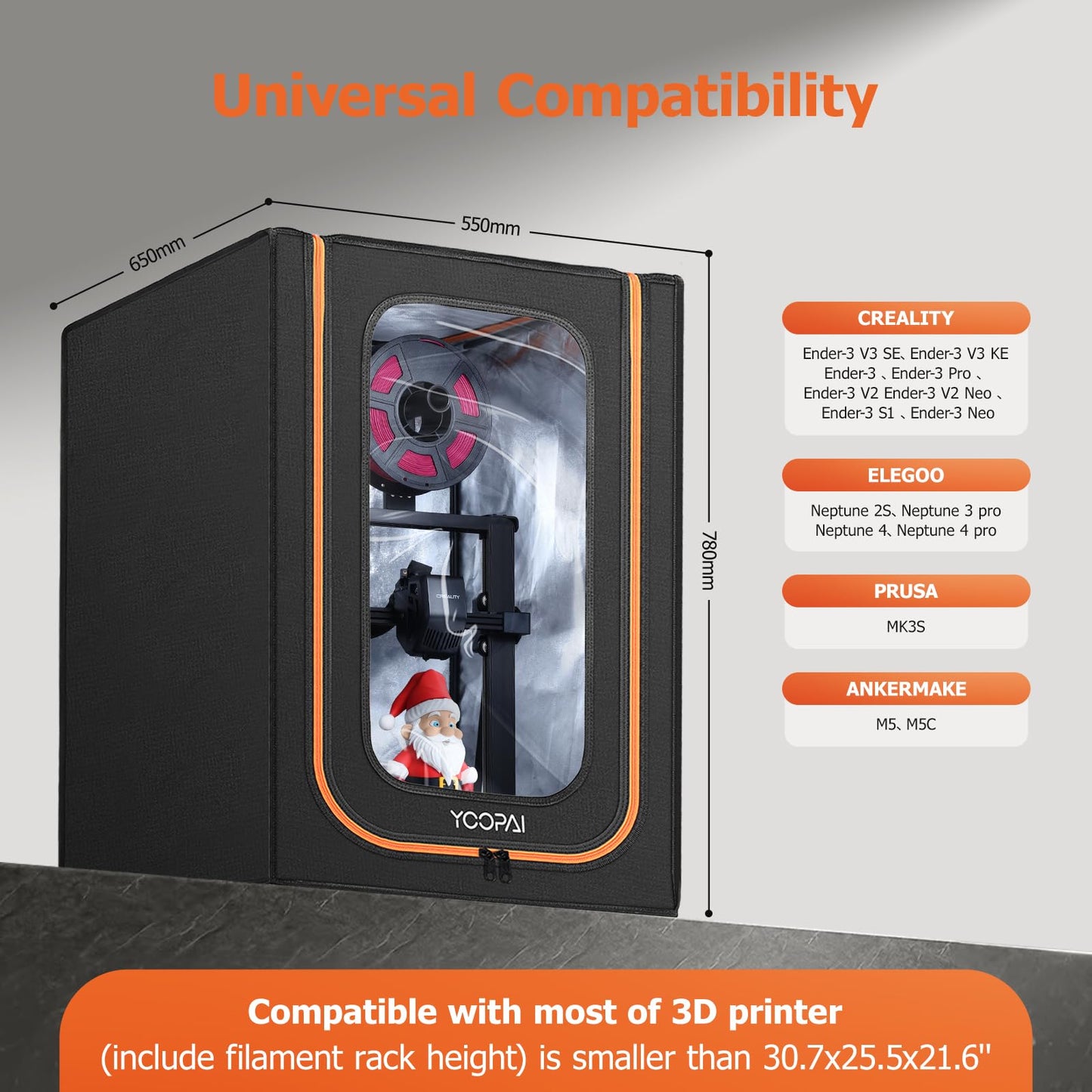 3D Printer Enclosure with LED Lighting, Fireproof Dustproof Tent Constant Temperature Protective Cover for Creality Ender 3 V3 SE/KE/Ender 3/Ender 3 Pro/Ender 3V2/Ender 3S1/Neo/Anycubic Elegoo, Medium