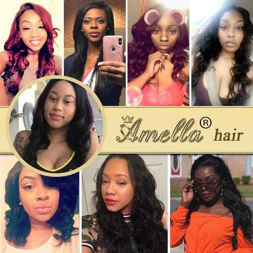 Amella Hair 8A Brazilian Body Wave 13x4 Lace Frontal Closure with Bundles (14 16 18 +14Frontal) 100% Unprocessed Brazilian Virgin Hair Body Wave with Frontal Closure