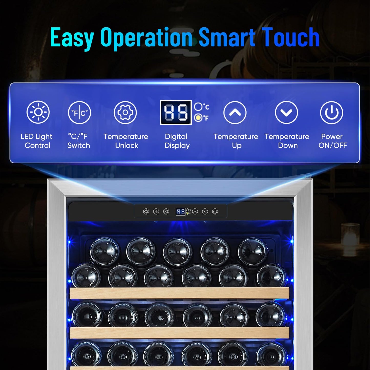ORYMUSE Freestanding 180 Bottle Wine Fridge - 24" Built-in Cooler with Upgraded Compressor Cooling and Intelligent Temperature Memory, Large Capacity Refrigerator