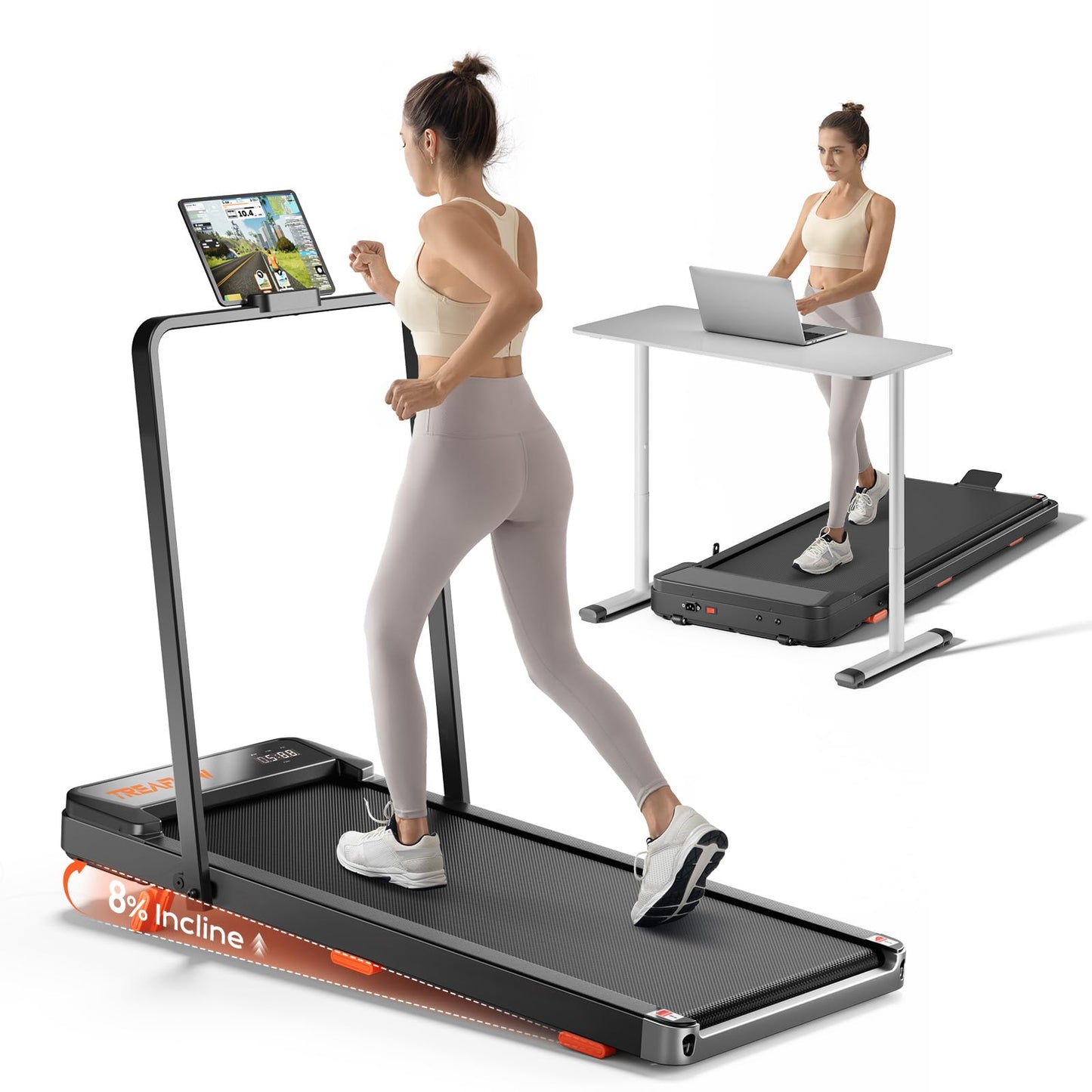 TREAFLOW Walking pad with Incline, Treadmill for Home, 2.5HP Under Desk Walking Pad, Folding Treadmill 2 in 1 with Remote Control