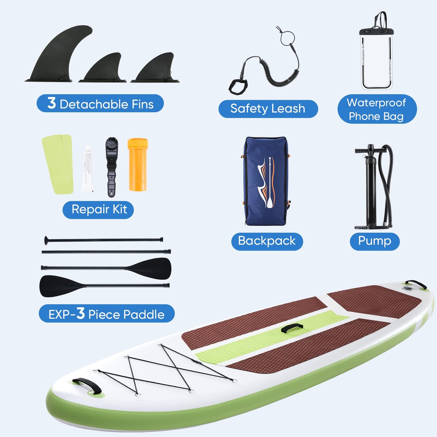 Sweetcrispy Inflatable Stand Up Paddle Board with Premium SUP Paddleboard Accessories,2-in-1 Paddle,Wide Stable Design,Non-Slip Comfort Deck for Adults & Youth of All Skill Levels,Light Green