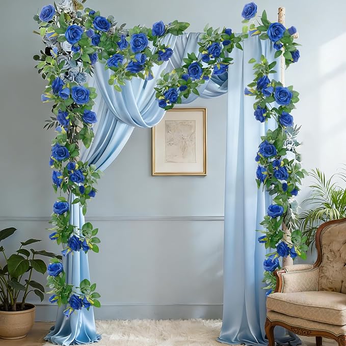 U'Artlines 5 Pack Artificial Royal Blue Rose Vines Floral Garlands Total 32.5 Ft Fake Vine Silk Flower Garland for Indoor Outdoor Home Wedding Arch Garden Wall Decoration