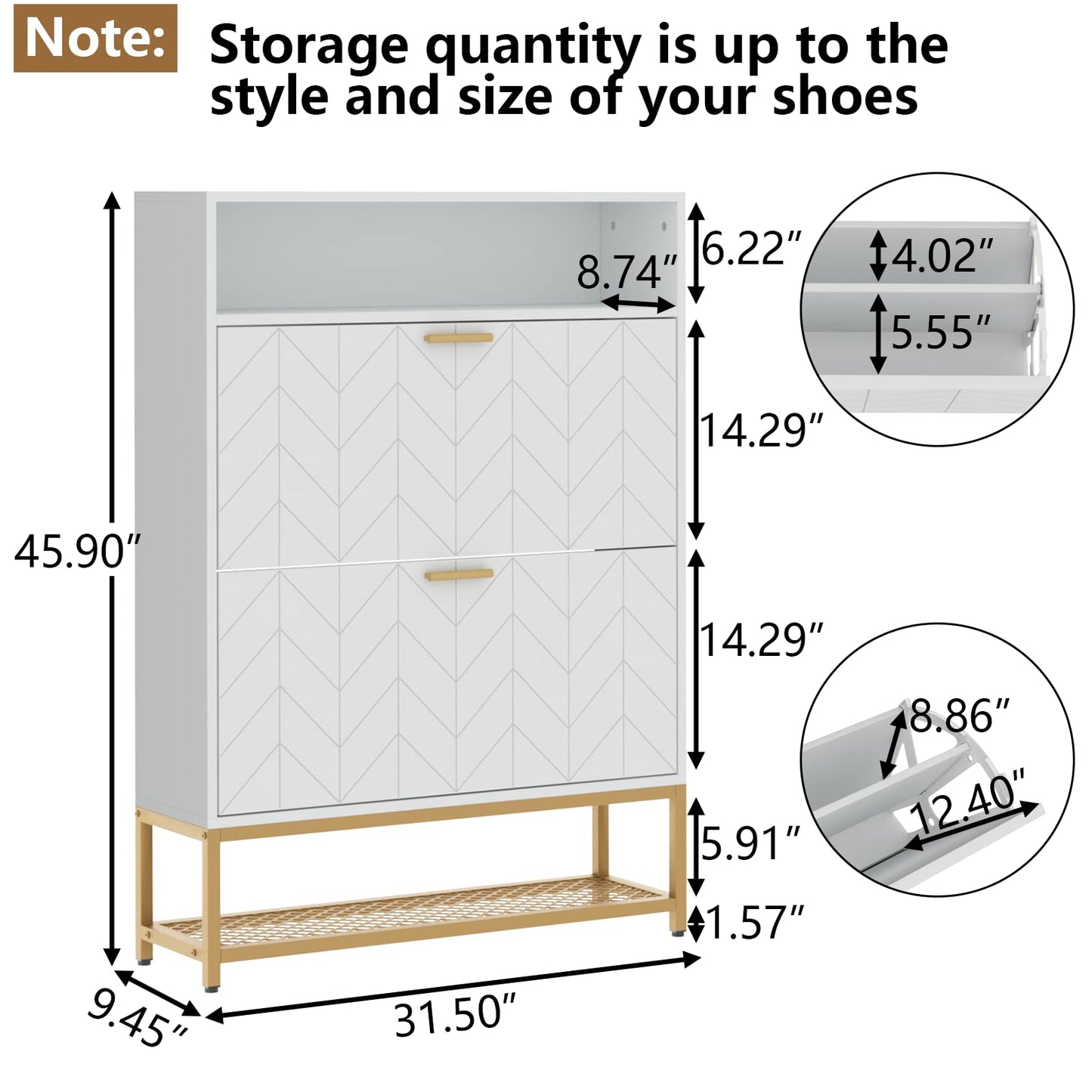 Loomie Shoe Cabinet, Free Standing Tipping Bucket Shoe Rack Organizer with 2 Flip Drawers,Entryway Narrow Shoe Storage with Storage Shelf & Top Cubby,Modern Slim Hidden Shoe Cabinet with Doors, White