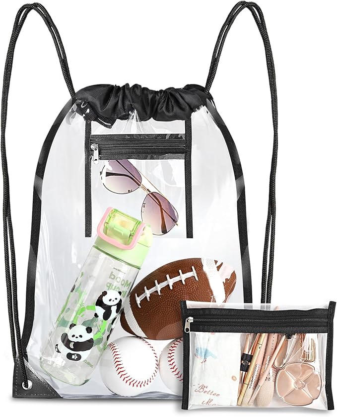 RunaFun Clear Drawstring Bag, 17x13in Transparent Backpack, Clear Bag for Stadium Approved Concert Baseball Festival Beach...