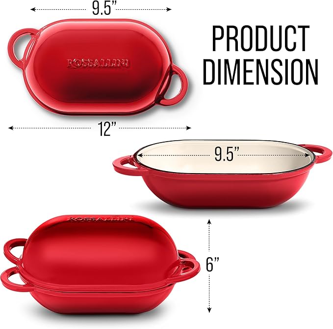 Signature Enameled Cast Iron Sourdough Bread Oven | Non-Stick with Tight Fitting Lid for Perfect Baking and Bread Making | 2QT Oval Oven With Lid [Red]